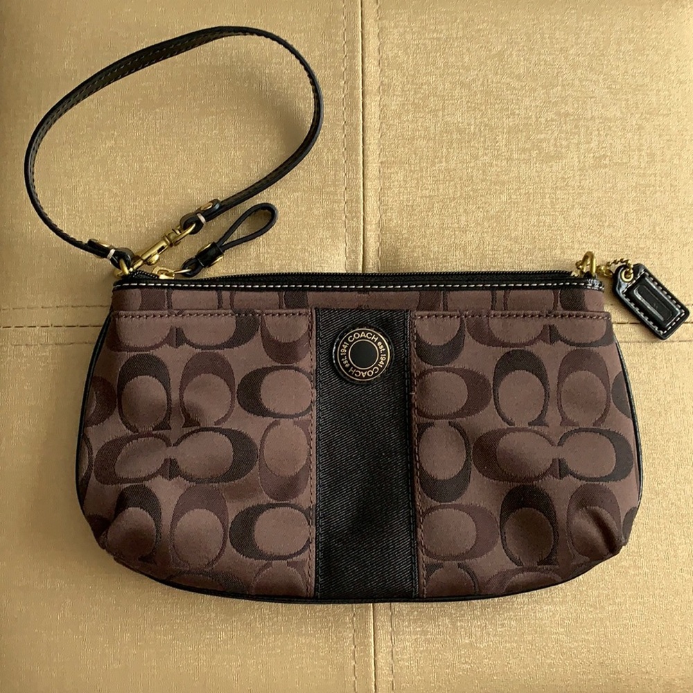 Dark Brown Coach Large Monogram Wristlet - NWOT